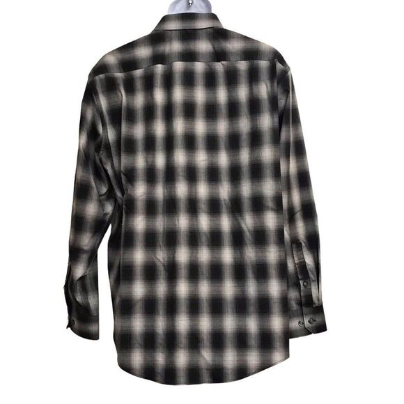 14TH & UNION Trim Fit Stretch Plaid Button Down Shirt 17.5 34 35 Black Gray - Picture 2 of 6